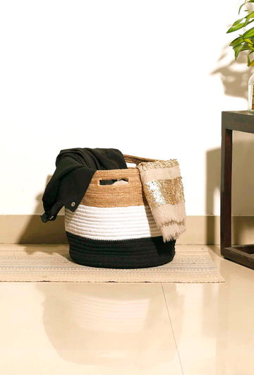 Oslo White and Beige Cotton Jute Basket
